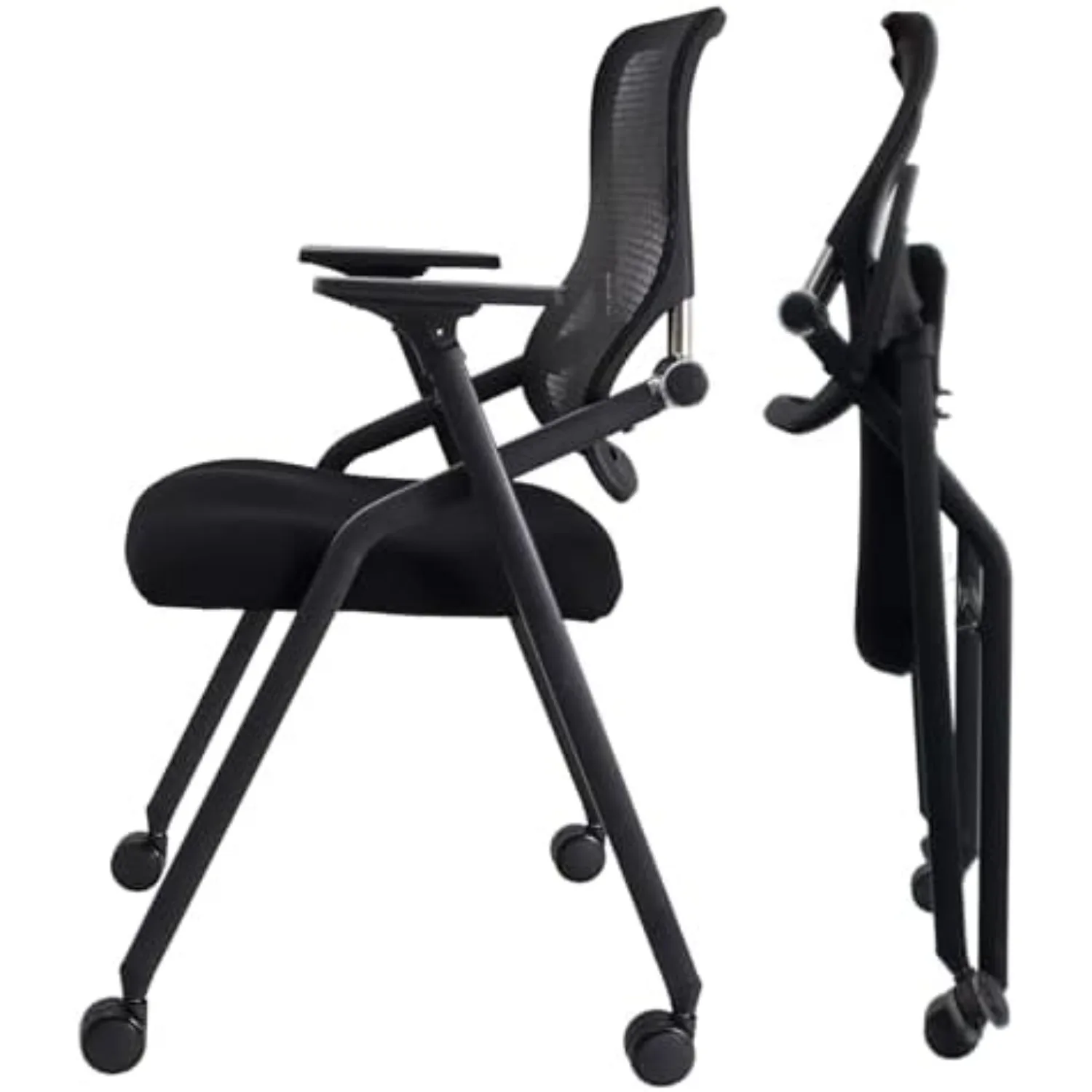 PRO, Stackable & Foldable Conference Room Chairs with 2X Thick Cushion, Lumbar Support, Armrest - Mesh Bouncing Back