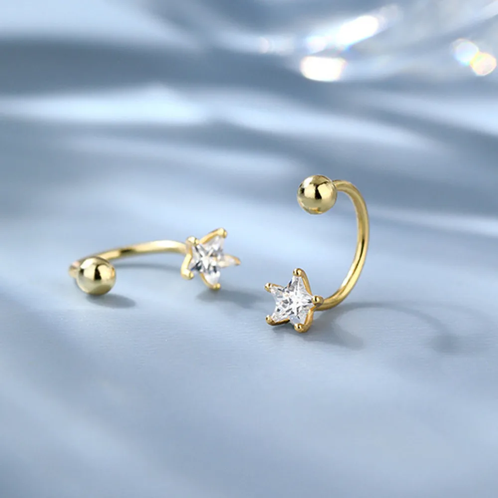 2PCS Stainless Steel Star Crystal CZ Ear Studs Earrings Women Silver Color Tragus Cartilage Helix Piercing Jewelry
