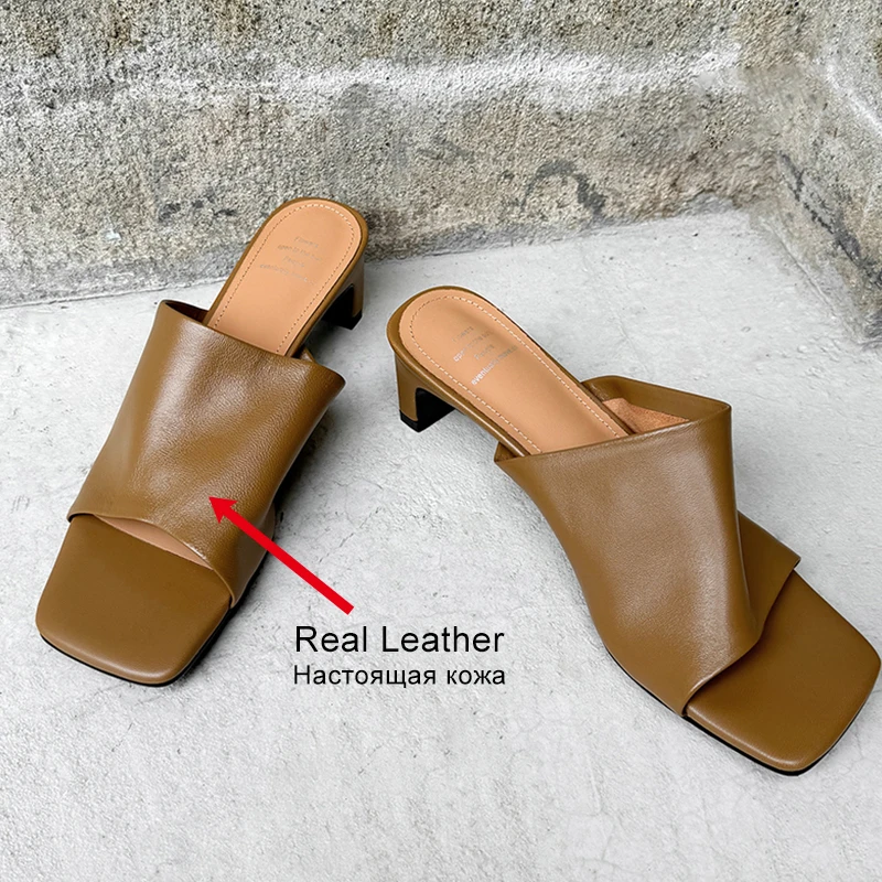 JOZHAMTA Size 34-40 Mules Sandals For Women Summer 2025 Real Leather Peep Toe High Heels Slides Shoes Casual Soft Daily Slippers