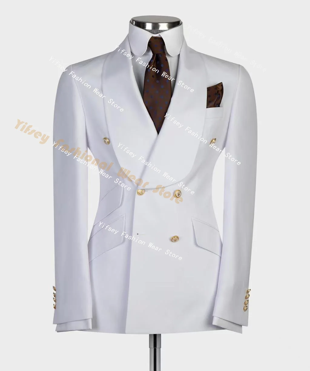 Luxury Yellow Men Suits Sets Shawl Lapel Tuxedos Formal Wedding Groom Custom 2 Pcs Jacket Pants Daily Male Outfits Costume Homme