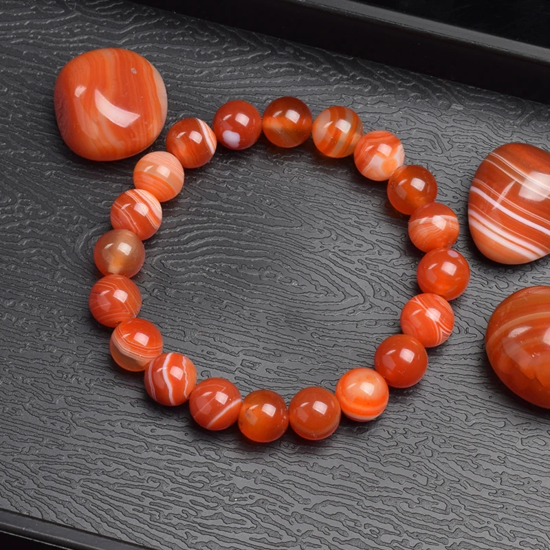 Natural Red Stripes Agate Stone Beads Bracelet Women Men Genuine Original Red Carnelian Crystal Yoga Bracelet Healing Jewelry