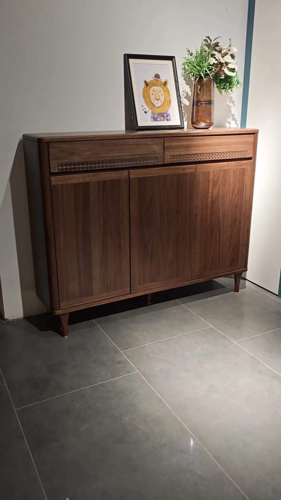 

New Chinese black walnut shoe cabinet entry foyer entrance three doors side storage