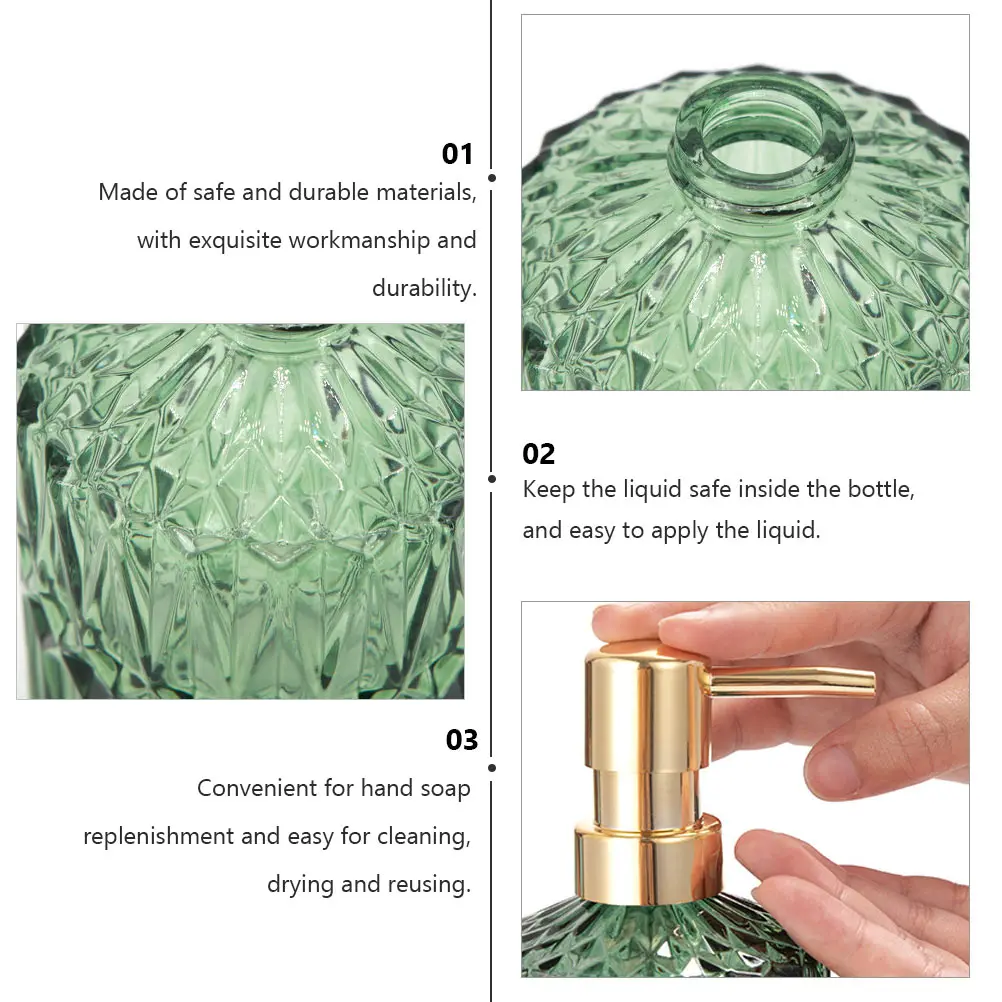 

Green Hand Dispenser Glass Bottle Foam Soap Shampoo Pump European Style Small Travel