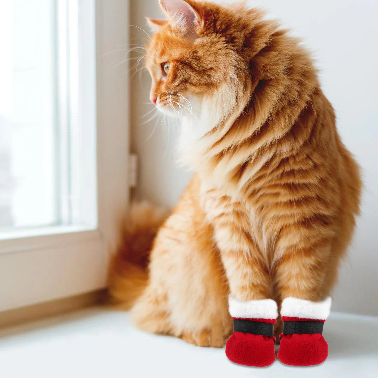 

1Set Christmas Pet Cosplay Costume Red Hat White Trim Socks Pet Small Festive Holiday Party Accessories Set Xmas Cosplay Cap