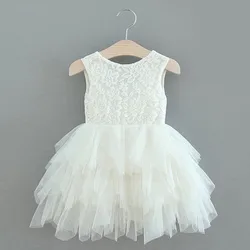 Summer Dress for Girls 2-6Yrs Backless Lace Kids Birthday Princess Dress Tutu Infant Baptism White Dress Elegant Weddings Gown