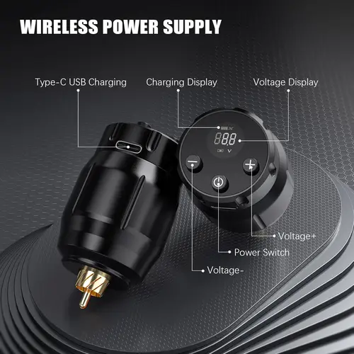 Imagen 2 del producto Fuente de alimentación profesional para tatuajes de 1500mAh con pantalla LED de alta definición, batería práctica para tatuajes