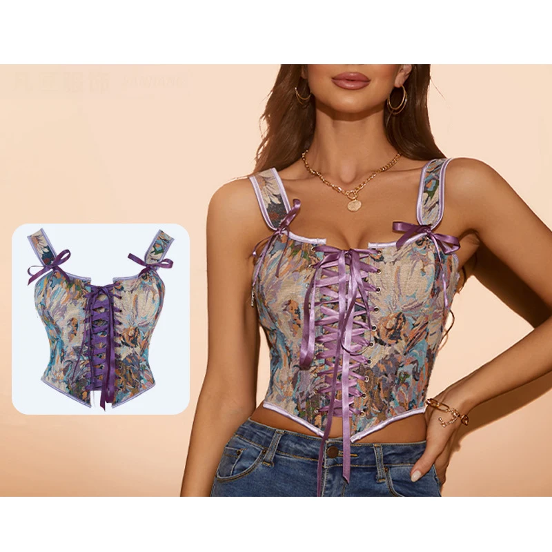 

Corset Tops for Women Retro Corset Renaissance Costume Lace Up Floral Steampunk Gothic Overbust Boned Bustier Bodice Shapewear