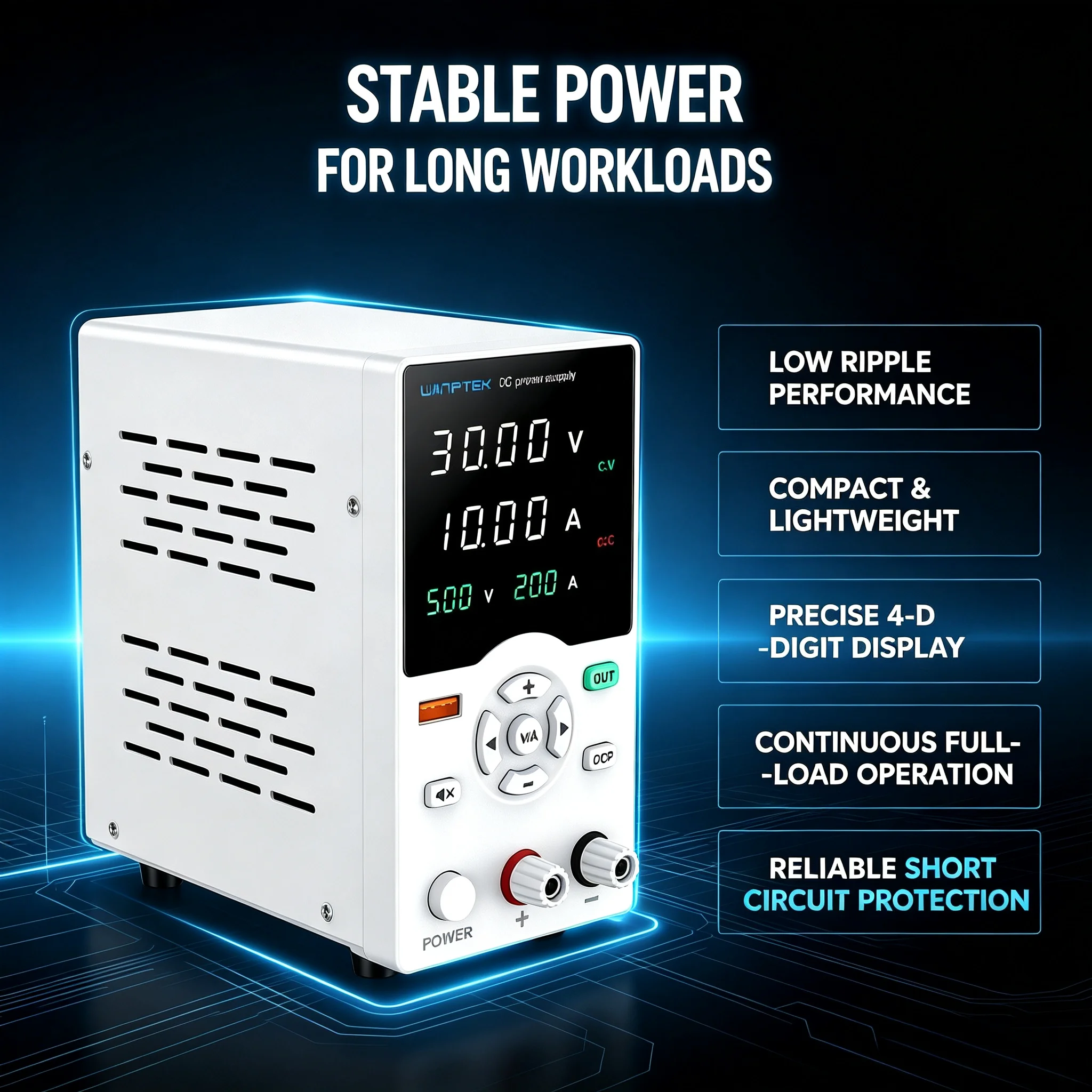 WANPTEK GC Series Adjustable Lab DC Power Supply 4‑Window Dual‑Color Display USB Fast Charge For Repair & Battery Charging