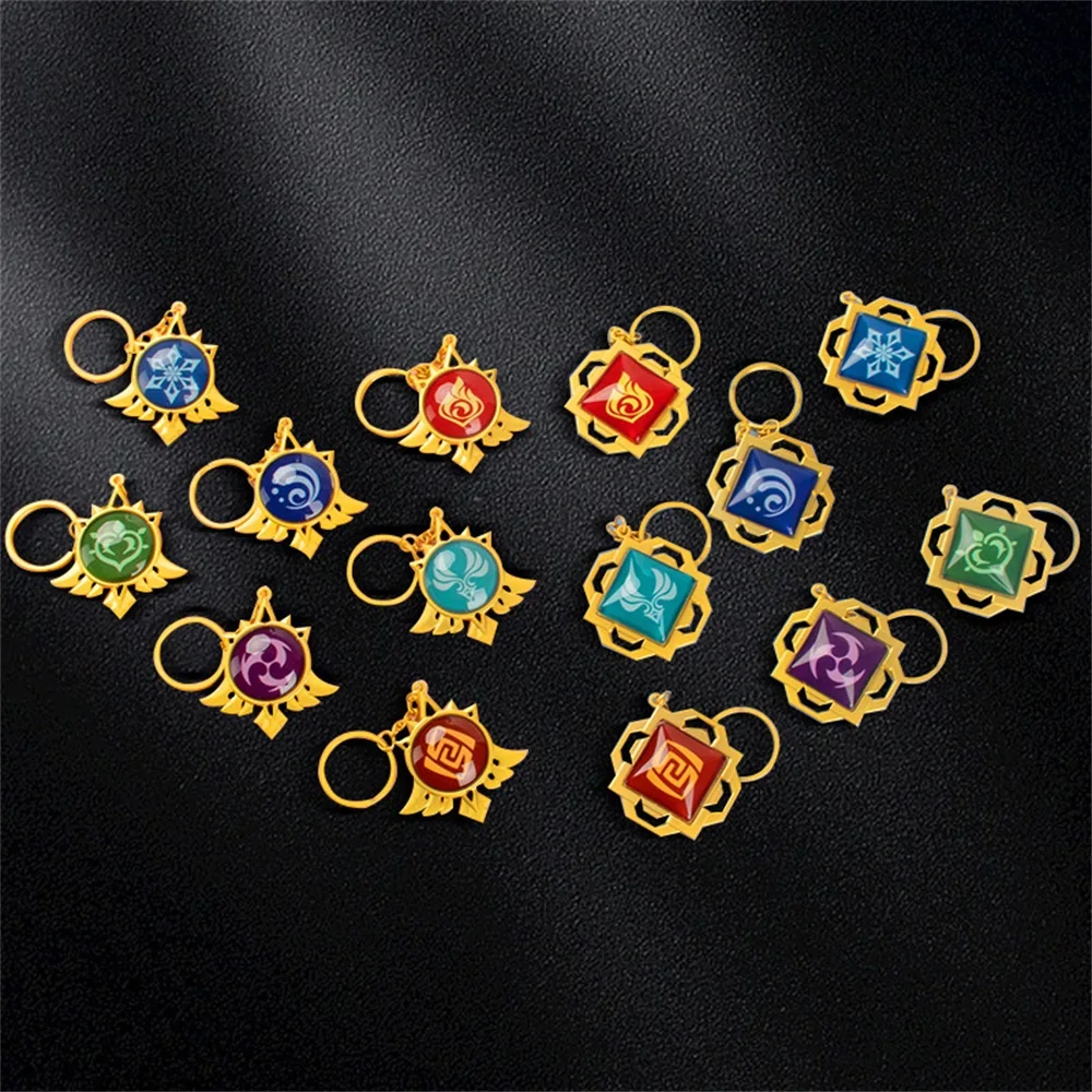 Game Genshin Impact Vision Inazuma Ganyu Keqing Wendi Xiao Keychain Luminous 7 Element Weapons Eye Of Original God Toy Keyring