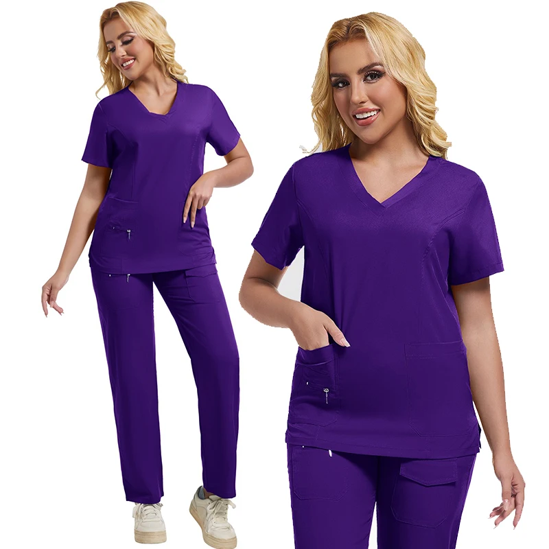 

Pet Hospital Polyester-cotton Design Hand Washing Clothes Nurses Short-sleeved Overalls Spa Beauty Split Suit Brush Scrub Set