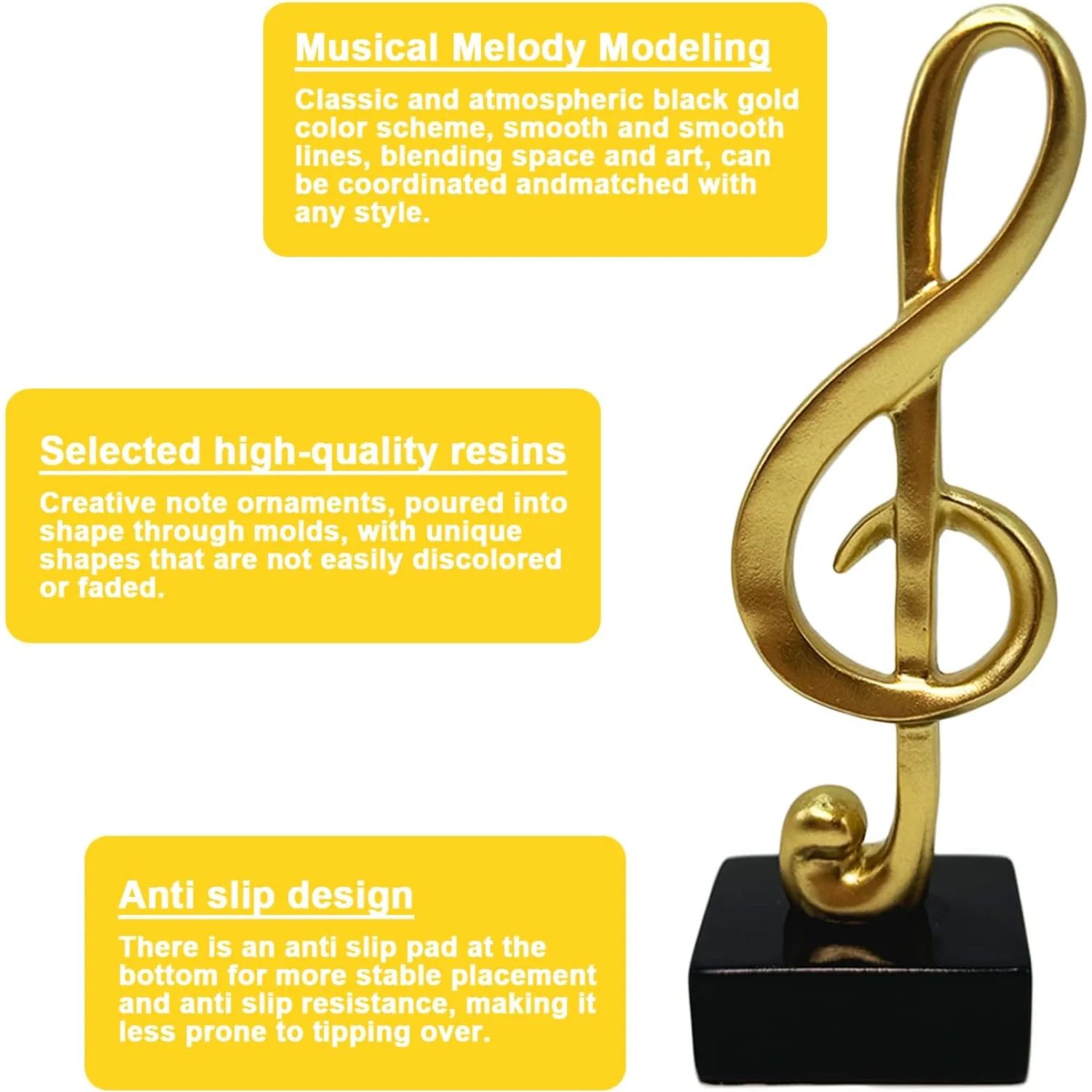 뮤지컬 노트 동상, 골드 음악 노트 장식품, 음악 노트 조각, 선반, 피아노, 책장용 현대 액센트 장식