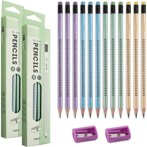12 PCS新しい子供用漫画トライアングルHBドットペンシルマルチカラーとゴム学生の書道セットライティング楽器 4ベストセールスティコンデロガ鉛筆-3