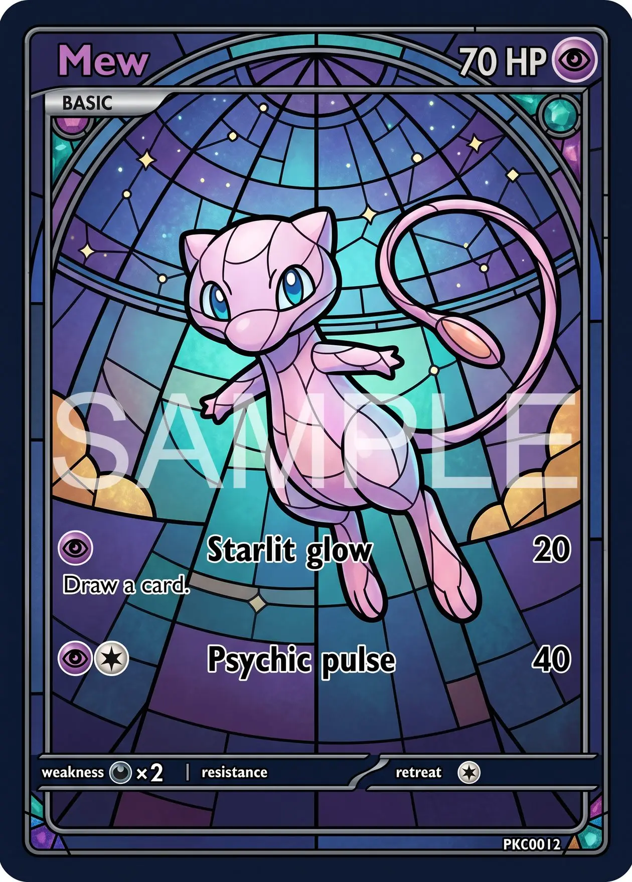 7Pcs PKM Cards PTCG Stained Glass Style Mew Jirachi Celebi Espeon Umbreon Dragonair Altaria Art Collection Cards PTCG Gift