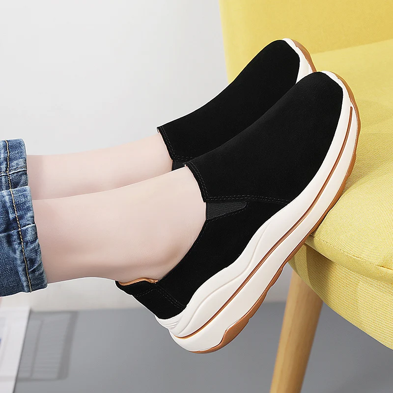 النساء جلد الغزال حذاء كاجوال مريح الإناث المتسكعون عدم الانزلاق المشي أحذية رياضية تنفس الشقق أحذية قيادة أحذية كسول #4