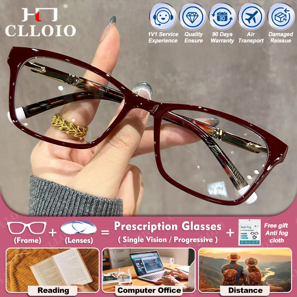 

CLLOIO Fashion New Design Women Square Frame Eyeware High Quality Women Anti Blue Light Myopia Hyperopia Prescription Eyeglasses