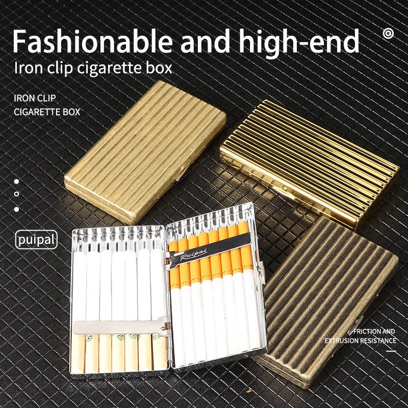 Slim Embossed Pattern Cigarette Case Women Brass Metal Long Thin Smoking Cigarette Box Bronze Gold Silver Color 103*59*14mm