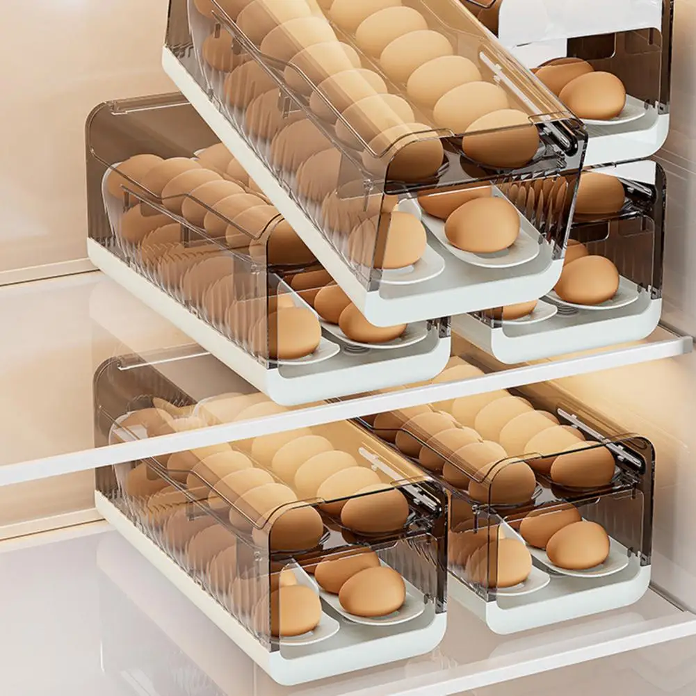 Refrigerator Egg Organizer Easy-view Egg Container Transparent Stackable Refrigerator Egg Storage Box with Capacity for Kitchen