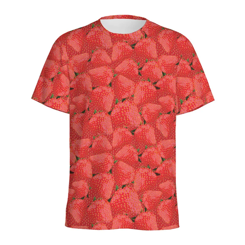 Fashion Kiwi Strawberry Graphic T-shirt Men Cartoon 3D Printed Fruits T Shirts Women Round Neck Tees Tops Loose Short Sleeves