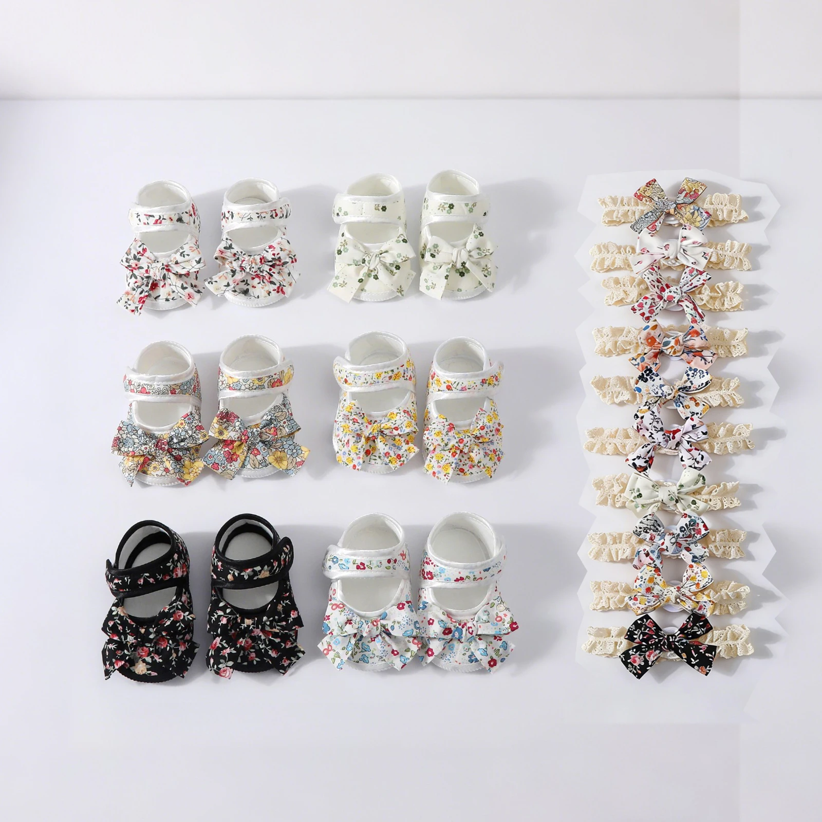 

Infant Baby Girl Spring Flats Shoes Infant Floral First Walker Crib Shoes with Headband for Baby Shower