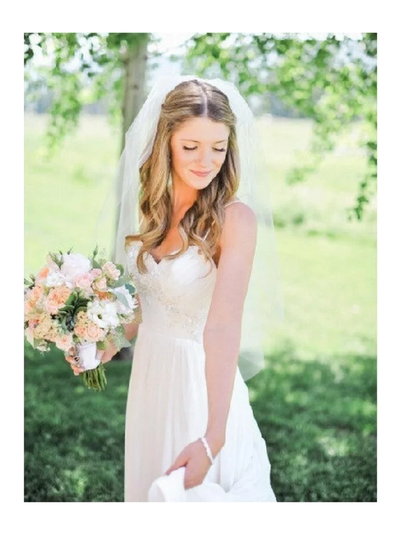 Long Simple Cut Bride Veil and Comb, Acessórios do Casamento, Branco e Marfim, 1 Camada, 75cm