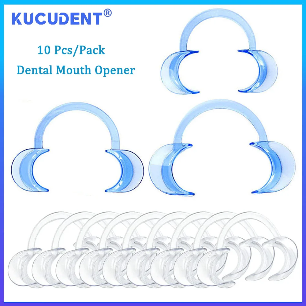 KUCUDENT 10 Pcs Dental Cheek Retractor Mouth Opener for Teeth Whitening C-Shape Spreader Lip Smile Stretcher Clear Blue S/M/L