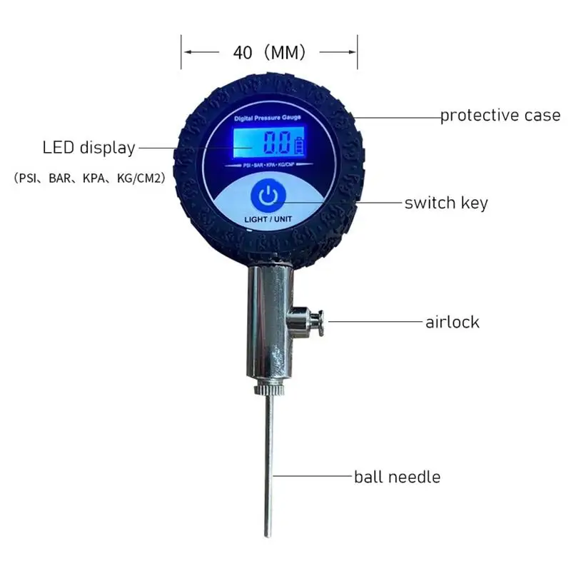 Mini Soccer Ball Pressure Gauge Metal Handheld Soccer Ball Barometer Volleyball Basketball Barometers with Digital Display