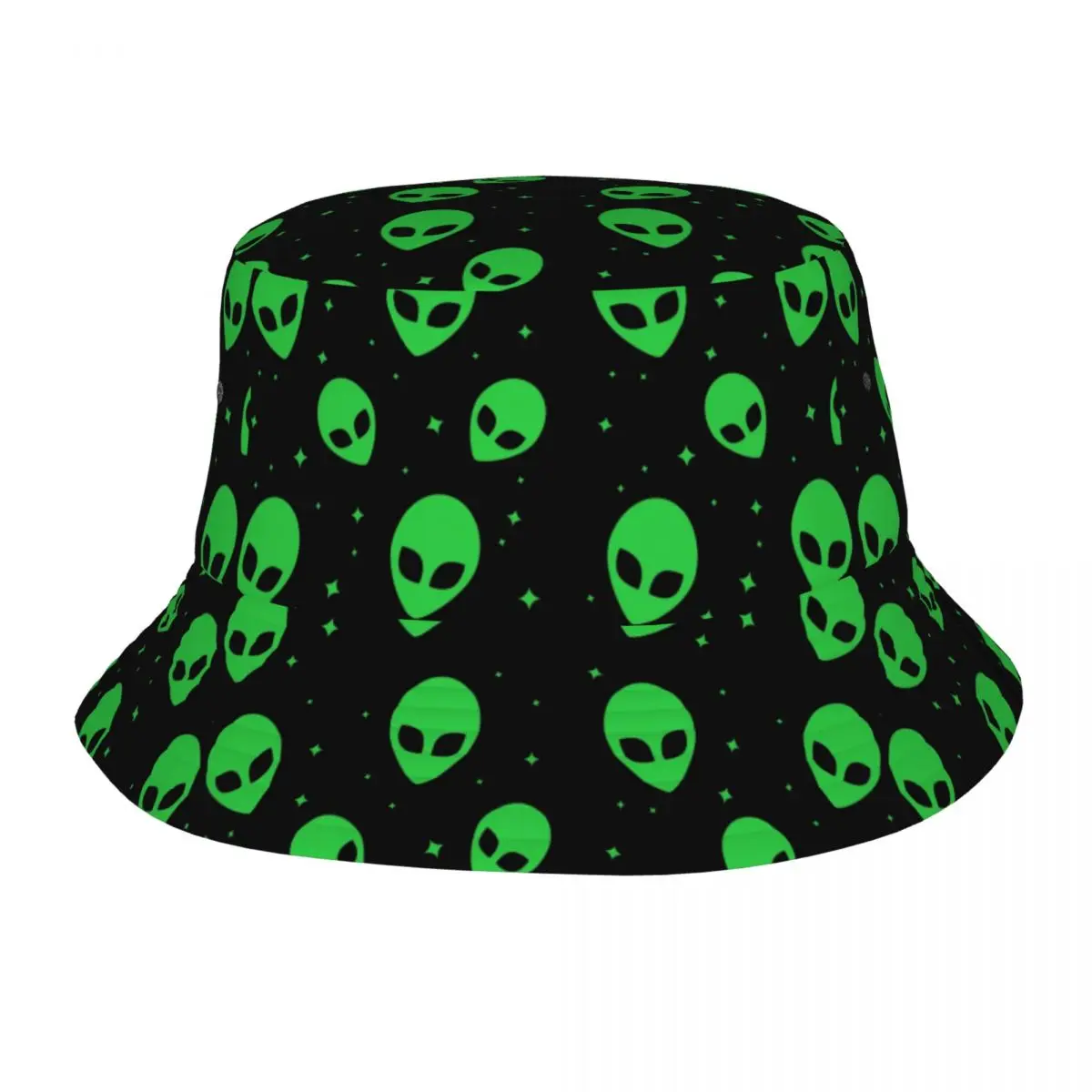 Custom Green Alien UFO And Stars Pattern Bucket Hat Men Women Fashion Summer Outdoor Sun Fisherman Cap