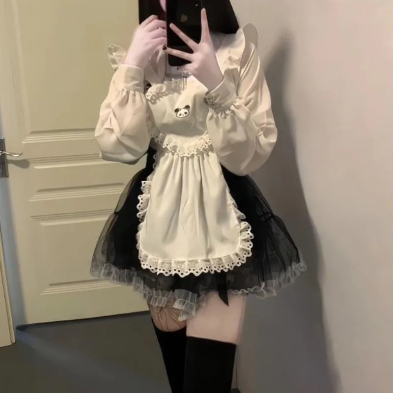 Japanese Style Pure Desire Style Spicy Girl Lolita 2024 Patchwork Ruffle Edge Gauze Button Solid Color Fluffy Party Mini Dress