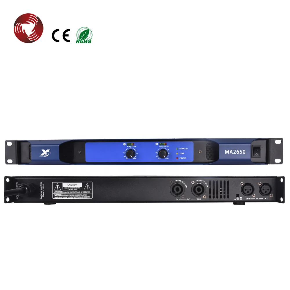 Amplificateur de puissance audio de classe D, 600W x 2, taille professionnelle 1U, MA2600