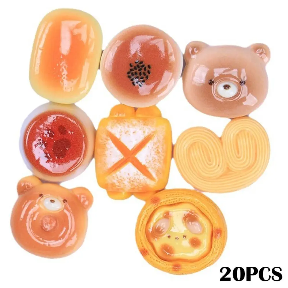 20pcs Food Bread Series Resin Slime Charms Flatback Cream Gel Phone Case Decor Colorful Scrapbooking Earrings Making Kids Toy