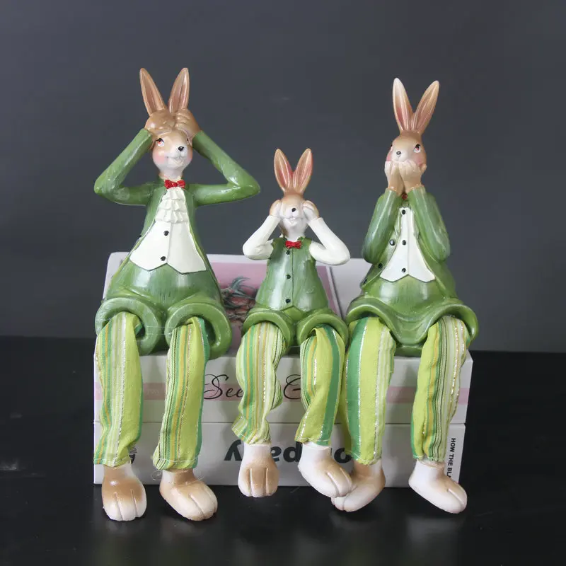 Cute Resin Rabbit Shelf Sitter Figurine With Dangling Legs Bunny Doll Ornament for Living Room Bedroom Shelf Home Decor Gift