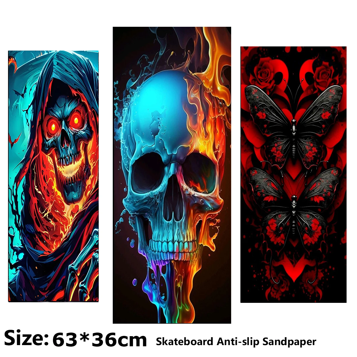 

Flame Skull Bloody Butterfly Pattern Electric Scooter Anti-slip Sticker Sandpaper Skateboard Grip Tape Sheet 63*36cm