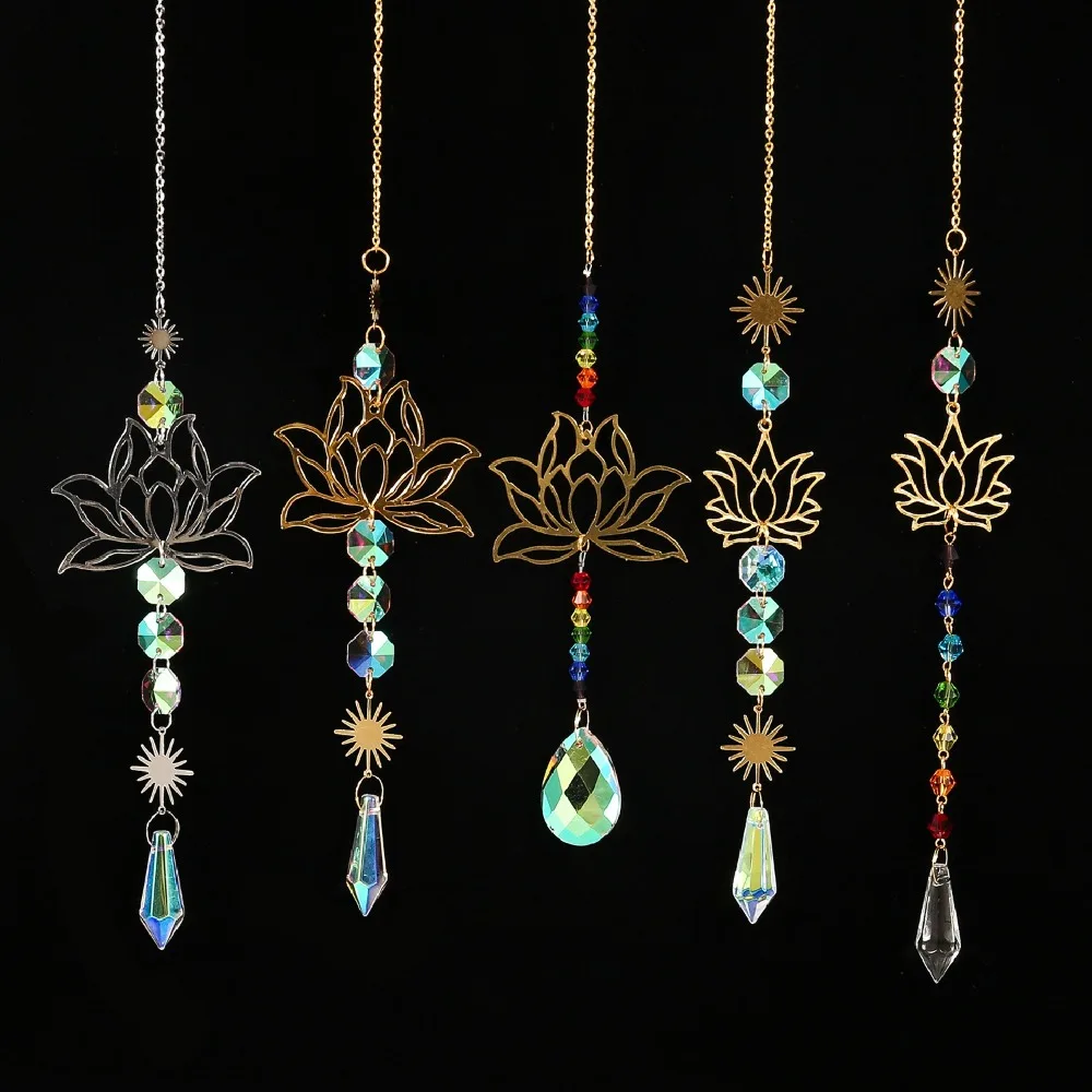 

Crystal Lotus Hanging Wind Chimes Sun Catcher Aesthetic Landscape Window Drop Bell Stained Glass Suncatcher Garden Decor