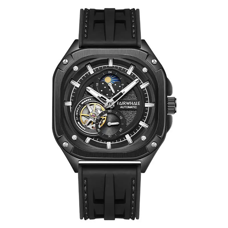 

Watch Men Wrist Automatic Mechanical Casual 3atm Waterproof Calendar Moon Skeleton Tourbillon Stainless Steel Watches