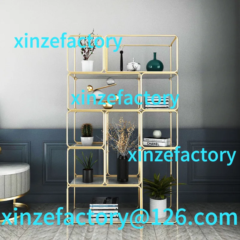 

Customizable bookshelf floor-to-wall office living room light luxury metal display shelf