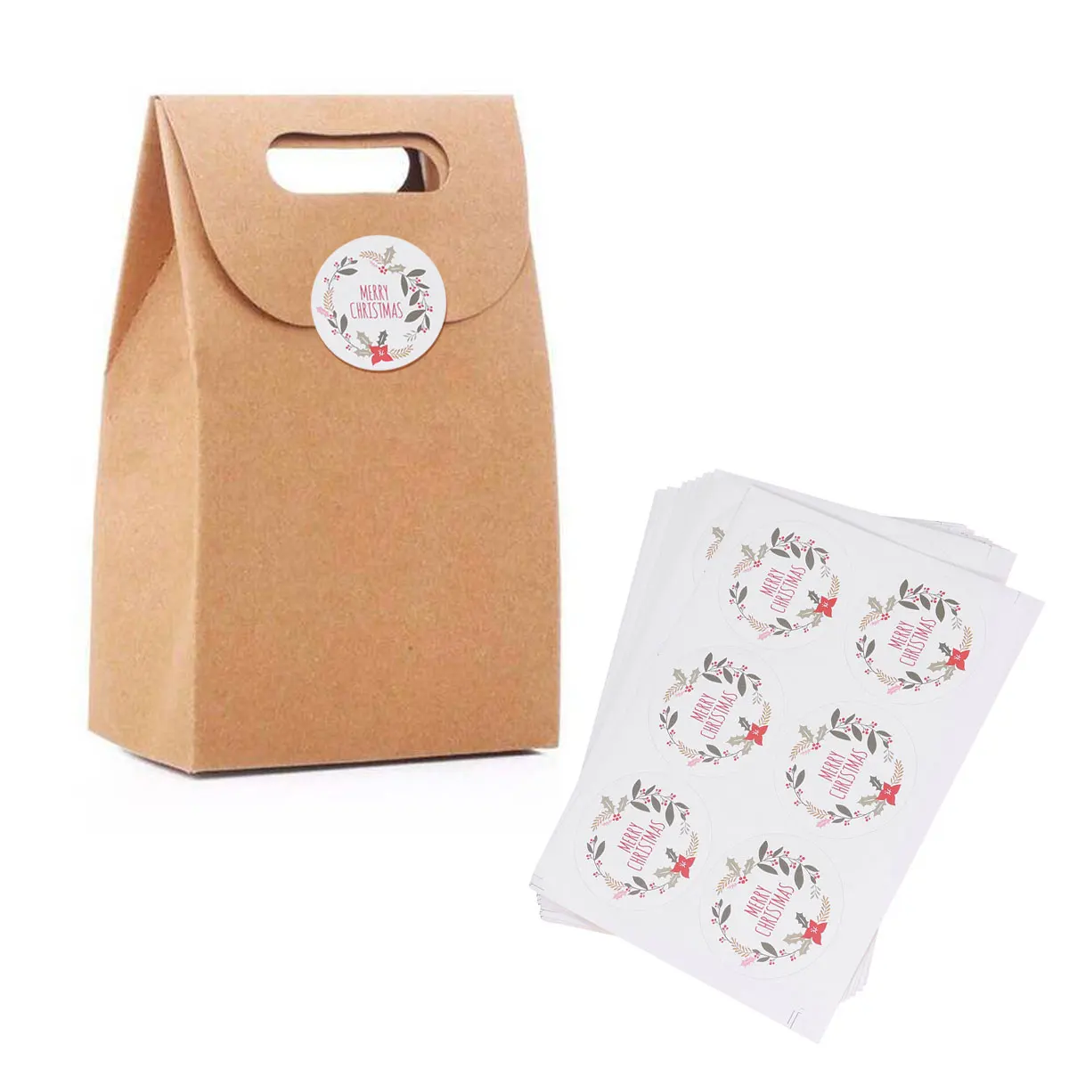 

60pcs Christmas Stickers Floral Merry Labels for Gifts Xmas Envelopes DIY Projects Scrapbooking Boxes Bags Cake Treats Party