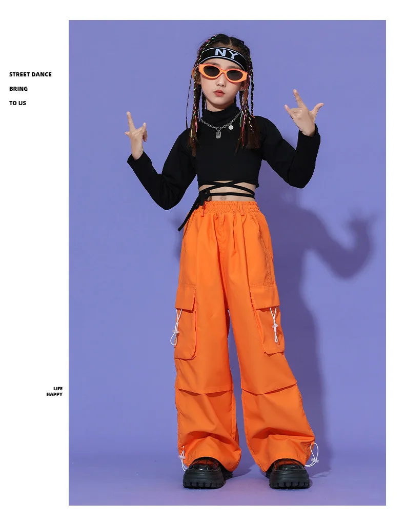 Blue&Orange Jazz Dance Outfit Hip Hop Streetwear Sweet Cool Crop Top Cargo Pants 2Pcs Runway Studio Stage Trendy Training Suit