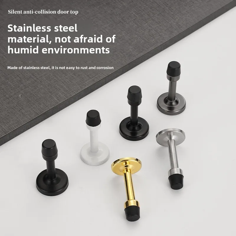 Stainless Steel Door Stops, Wall Mounted Door Stopper with Rubber Holder and Catch, Floor Fitting with Screws for HomeBedroom