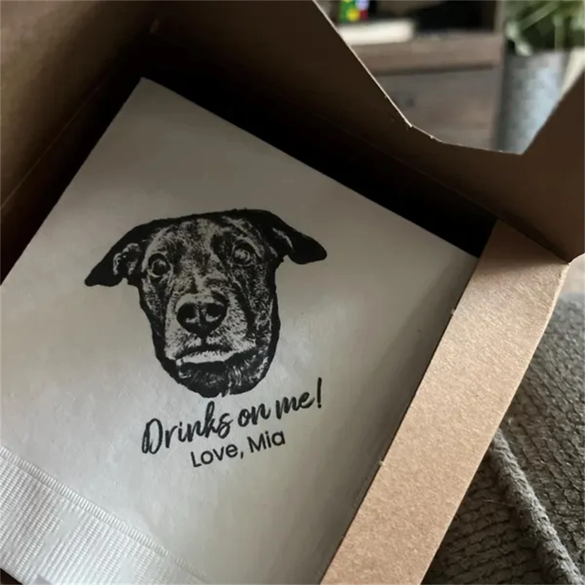 50Pcs Custom Pet Sketch Cocktail Napkins, Pencil Sketch Portrait from Photo, Dog Wedding Napkins, Customized Pet Portrait Weddin