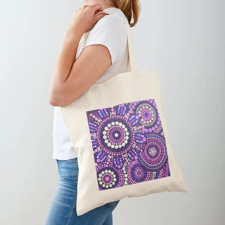 

Aboriginal Art Purple Pattern Family Gathering Tote Bag Gift bag eco bag folding Women's shopper custom bags
