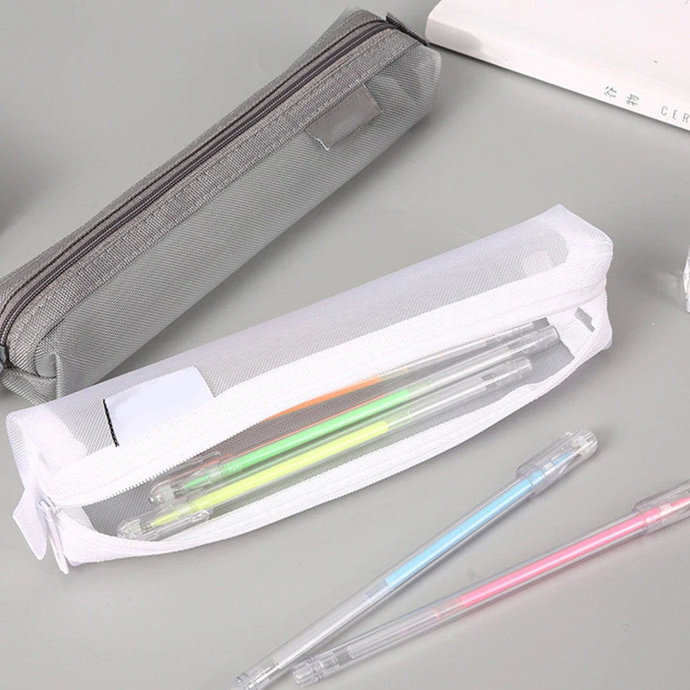 

2 Pcs Exam Pen Bag Storage Pouch Stationery Portable Office Mesh Pencil Transparent Pouches Pencils