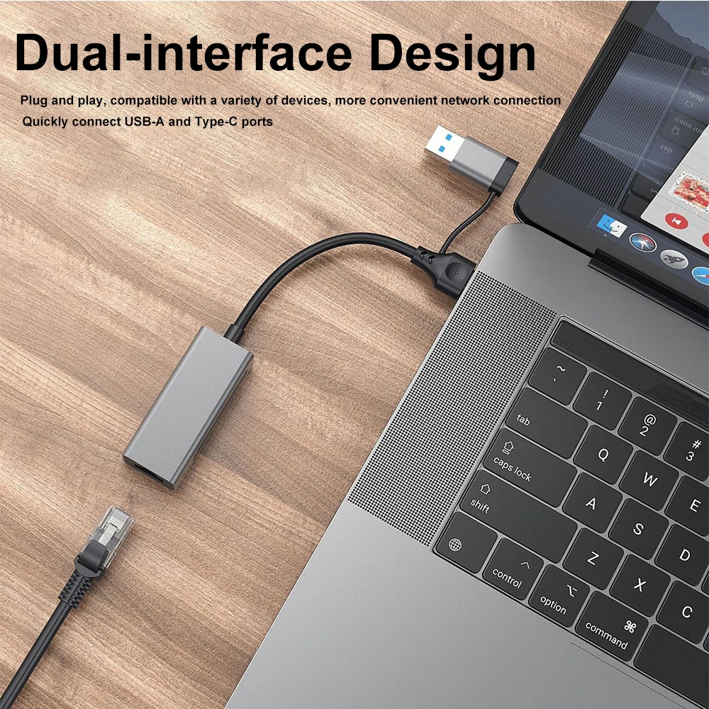 Adaptateur Ethernet 2 en 1 2500Mbps USB 3.0 type-c vers RJ45, adaptateur de carte réseau filaire 2.5G, adaptateur Ethernet haute vitesse pour ordinateur portable