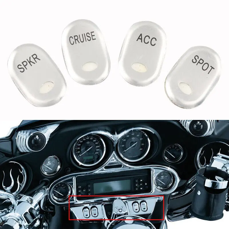 Motocyklowy szczotkowany panel przełącznika osłony przycisków Cap srebrny 4 sztuk dla Harley Davidson Touring Road Electra Glide FLHT FLTR FLHX nowość