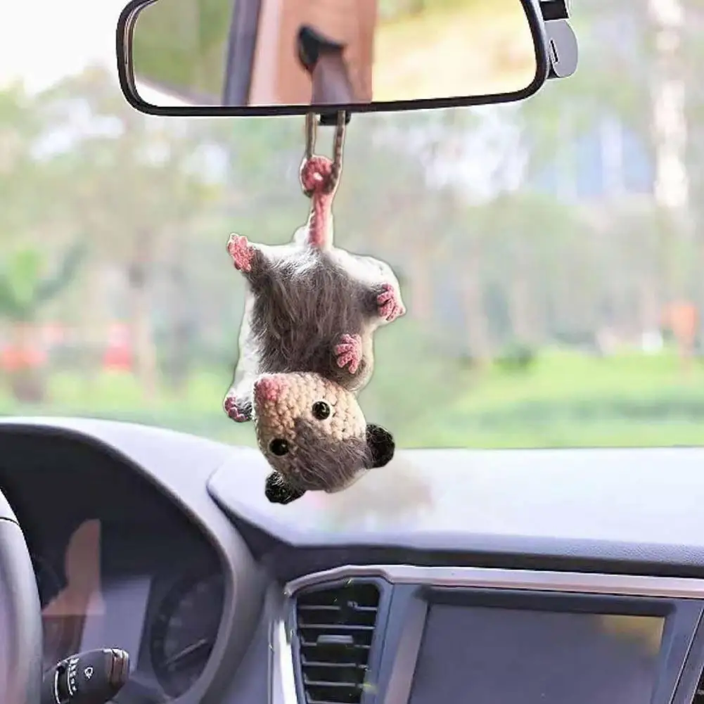 Crocheted Possum Decoration Handmade Crochet Possum Car Hanging Decoration Knitted Mouse Ornament for Auto Rearview for Car