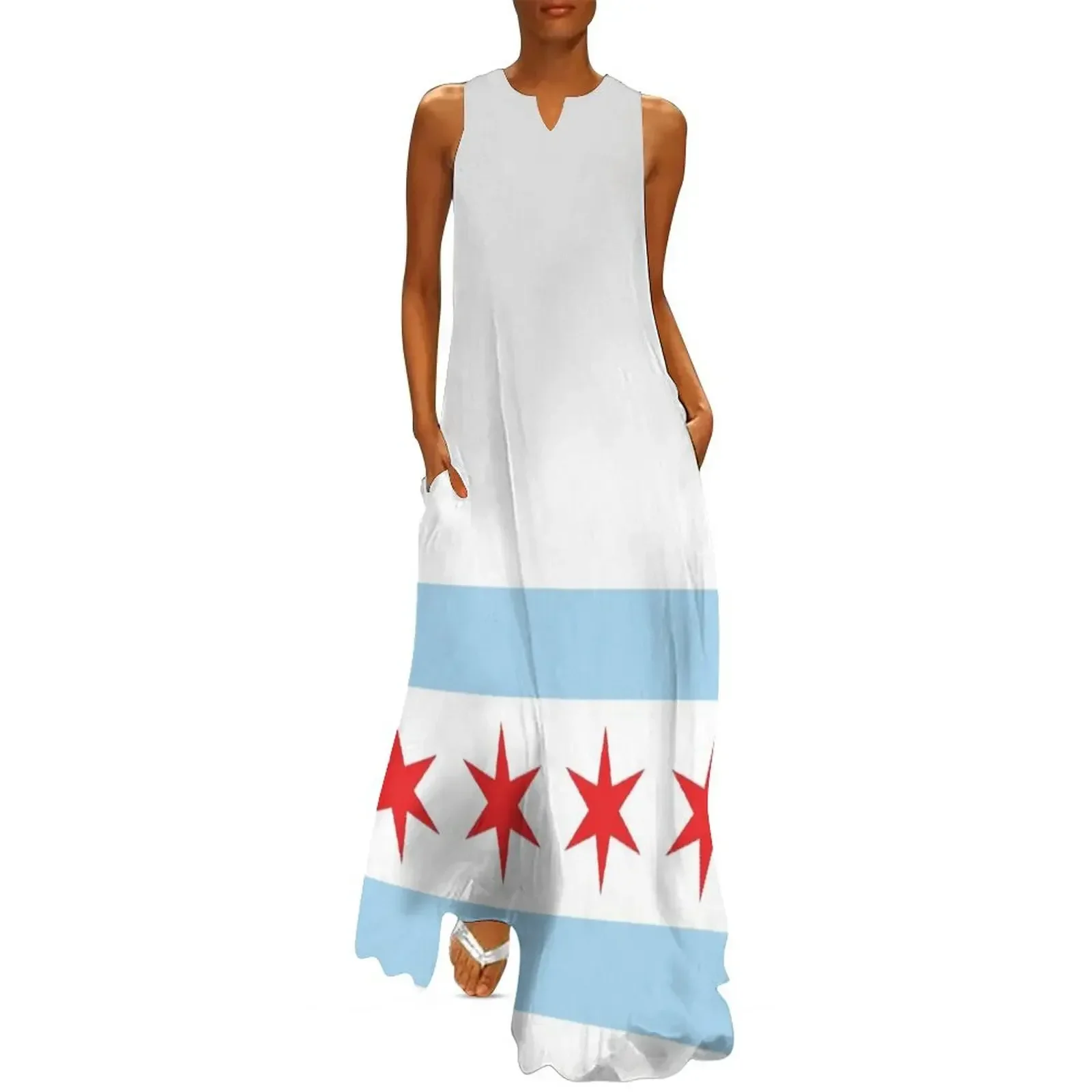 

Chicago Flag Long Dress Woman's evening dress summer women's dress 2025 summer woman 2025 trendy Female