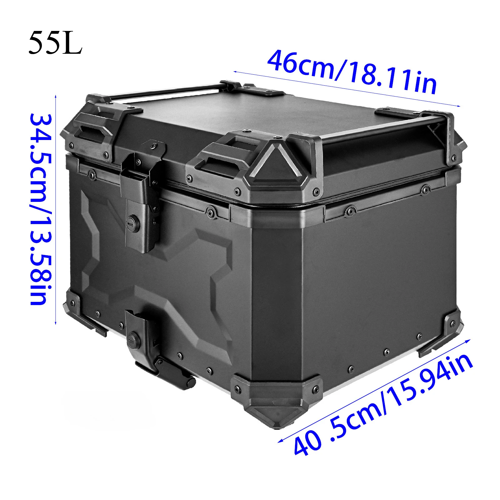 

Алюминиевый хвостовой ящик для мотоцикла, 55 л, черный задний чемодан для инструментов с монтажной пластиной и креплениями, универсальный багажник мотоцикла