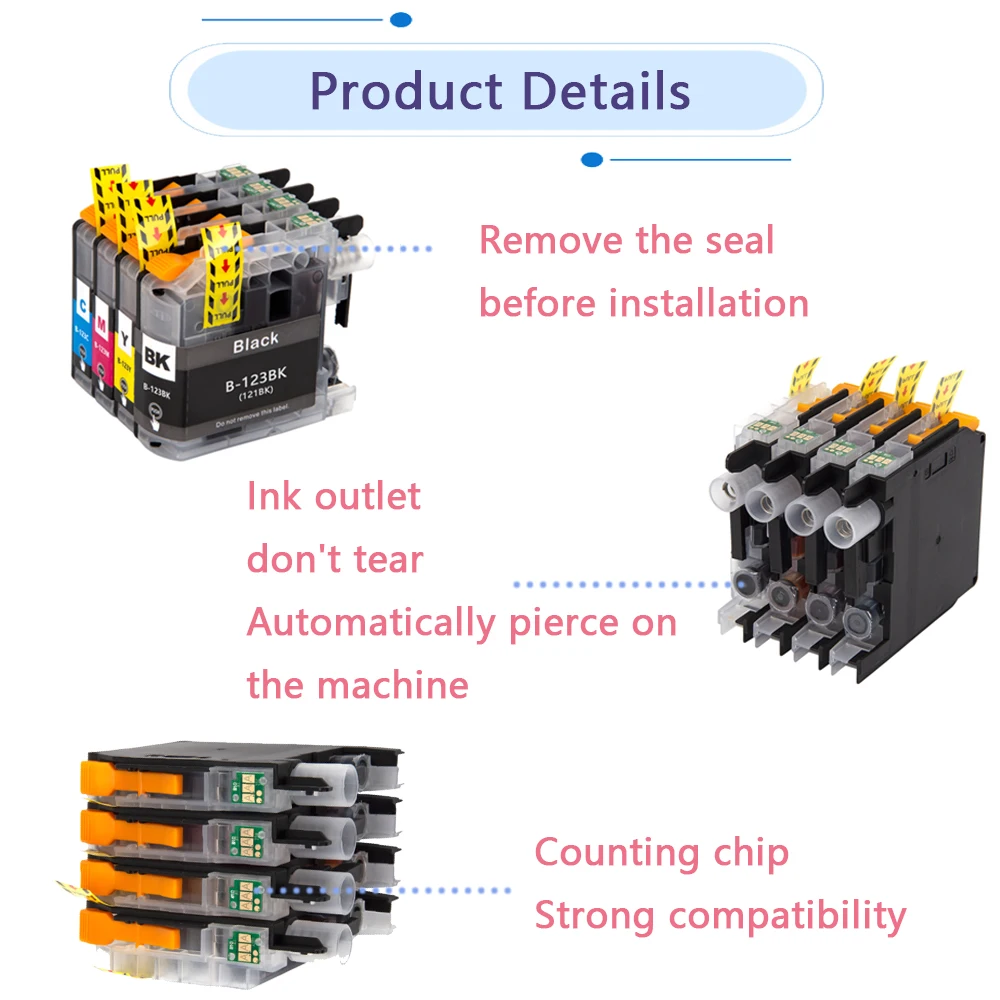 Cartuchos de tinta compatibles para impresora Brother LC123, MFC, J4410DW, J4510DW, J870DW, DCP, J4110DW, J132W, J152W, J552DW, LC123 XL