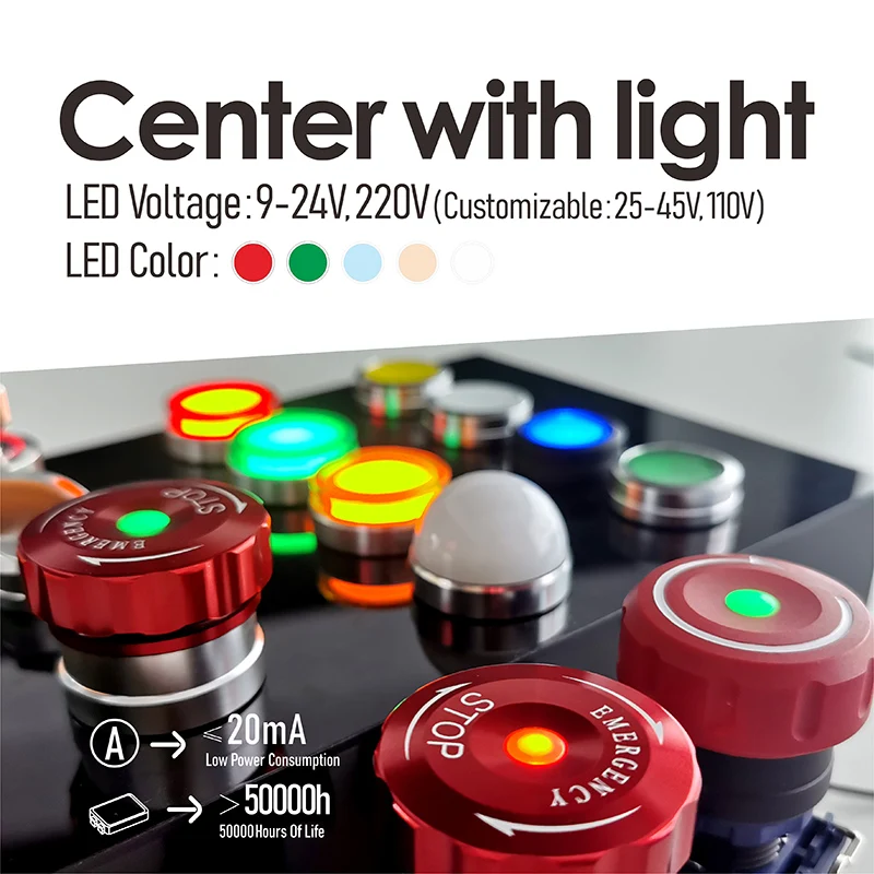 LB22SA2 metal emergency stop button switch High current with light Red green 24V self-locking XB2-BA31/42