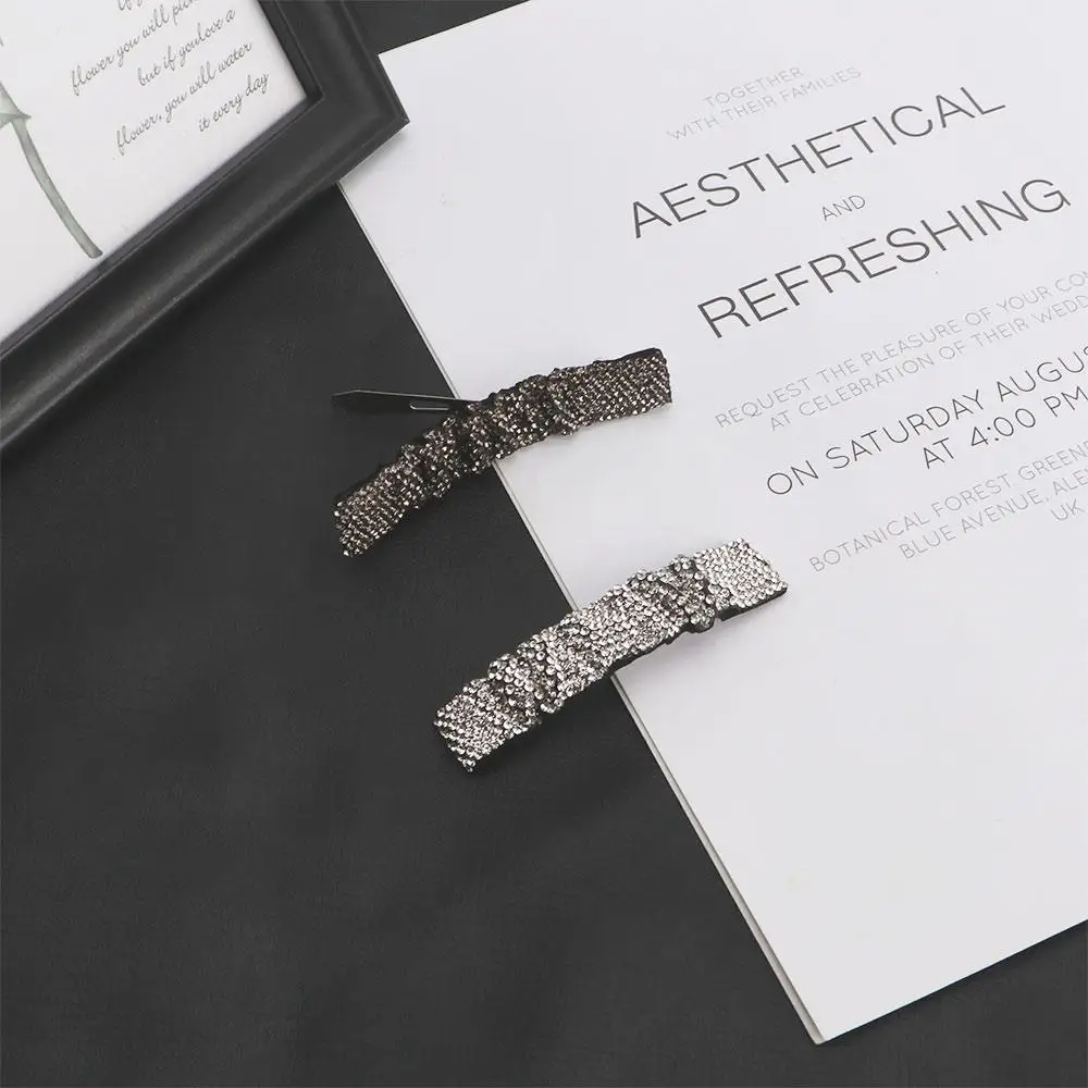 

Diamond Crystal Rectangle Shiny Full Rhinestone Hair Accessories Thin Barrette Women Hair Clips Korean Style Hairpins