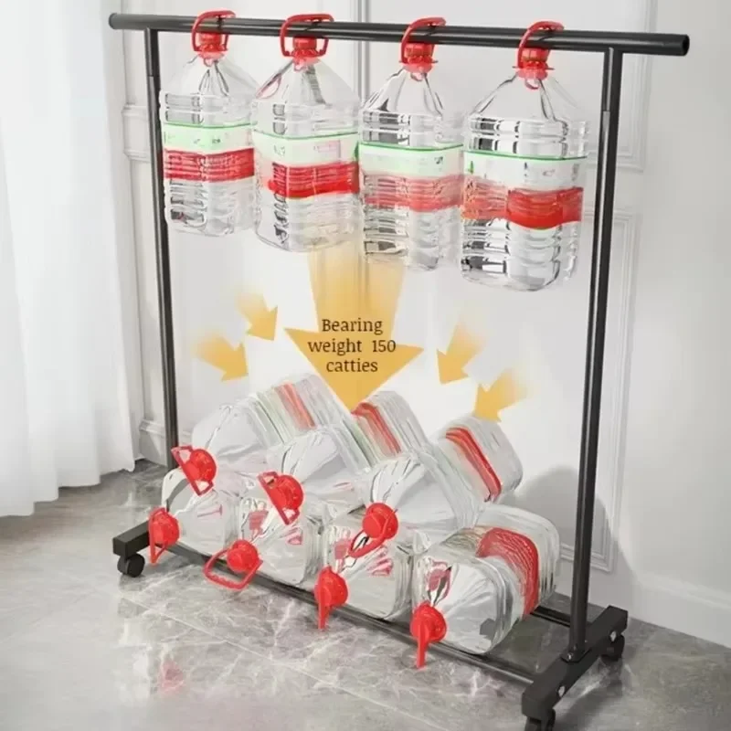 1PC Movable Bedroom Clothes Rack Floor Standing Double Rod Organizer Sheif with Bottom Shelf and Side Hooks for Coat Hat Storage image 4